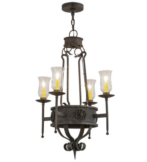 Meyda Lighting Lorenzo 24" 4-Light Coffee Bean Chandelier With Clear Hurricane Shade Glass