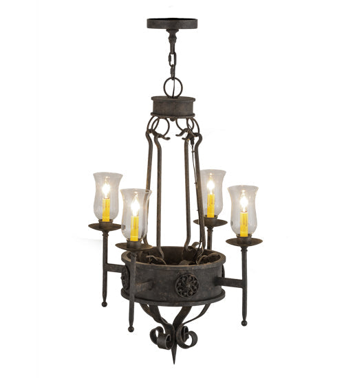 Meyda Lighting Lorenzo 24" 4-Light Coffee Bean Chandelier With Clear Hurricane Shade Glass