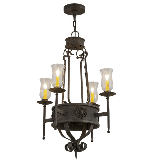 Meyda Lighting Lorenzo 24" 4-Light Coffee Bean Chandelier With Clear Hurricane Shade Glass