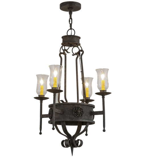 Meyda Lighting Lorenzo 24" 4-Light Coffee Bean Chandelier With Clear Hurricane Shade Glass