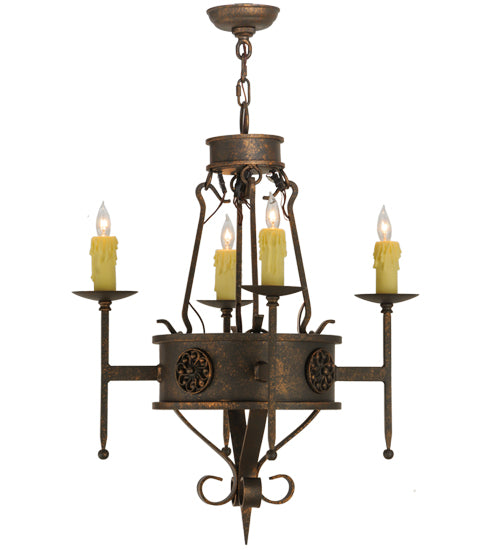 Meyda Lighting Lorenzo 24" 4-Light Gilded Tobacco Chandelier With Ivory Faux Candlelight