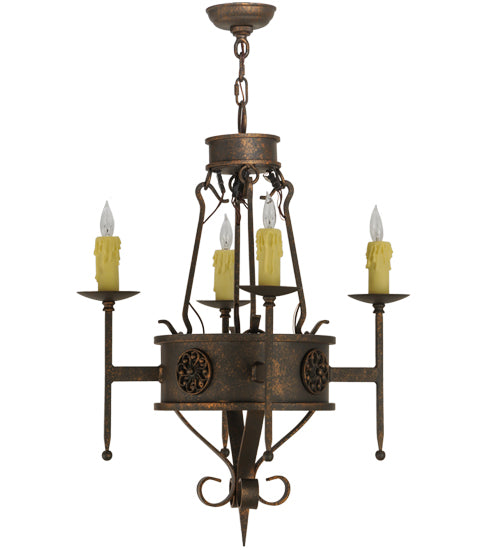 Meyda Lighting Lorenzo 24" 4-Light Gilded Tobacco Chandelier With Ivory Faux Candlelight