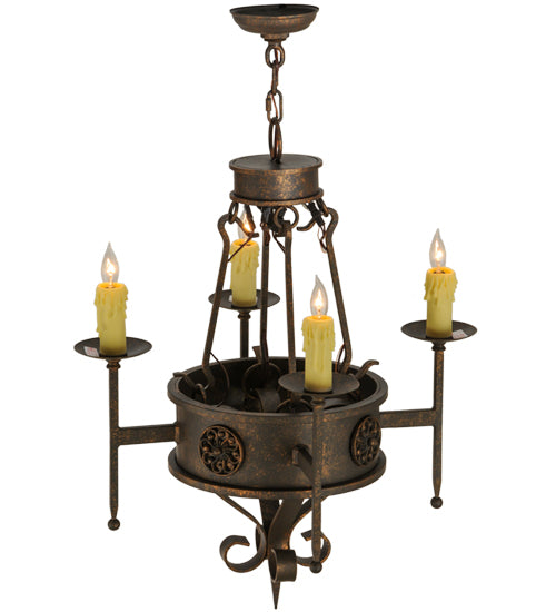 Meyda Lighting Lorenzo 24" 4-Light Gilded Tobacco Chandelier With Ivory Faux Candlelight
