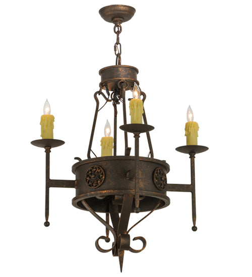 Meyda Lighting Lorenzo 24" 4-Light Gilded Tobacco Chandelier With Ivory Faux Candlelight