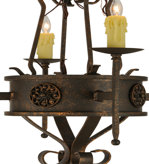 Meyda Lighting Lorenzo 24" 4-Light Gilded Tobacco Chandelier With Ivory Faux Candlelight