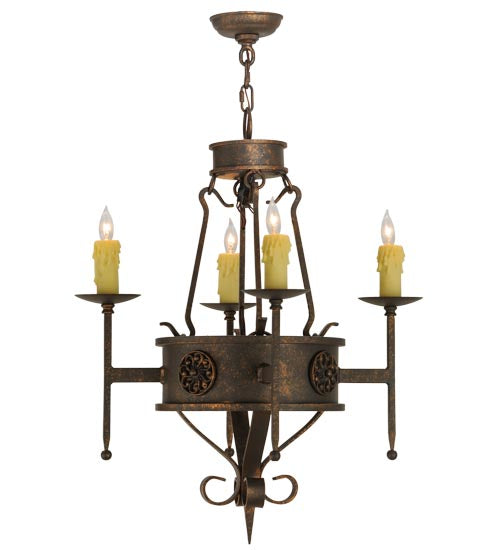 Meyda Lighting Lorenzo 24" 4-Light Gilded Tobacco Chandelier With Ivory Faux Candlelight