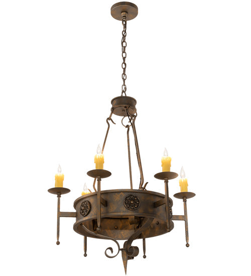 Meyda Lighting Lorenzo 30" 6-Light French Bronze Chandelier With Amber Faux Candlelight