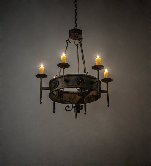 Meyda Lighting Lorenzo 30" 6-Light French Bronze Chandelier With Amber Faux Candlelight