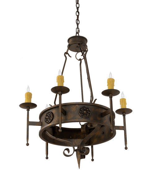 Meyda Lighting Lorenzo 30" 6-Light French Bronze Chandelier With Amber Faux Candlelight