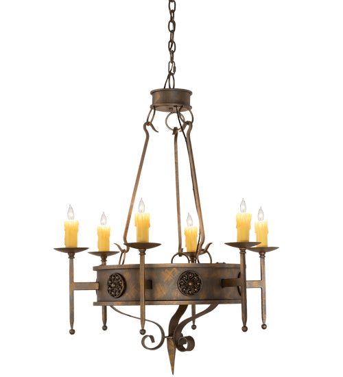 Meyda Lighting Lorenzo 30" 6-Light French Bronze Chandelier With Amber Faux Candlelight