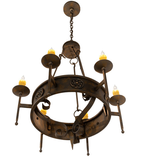 Meyda Lighting Lorenzo 30" 6-Light French Bronze Chandelier With Amber Faux Candlelight