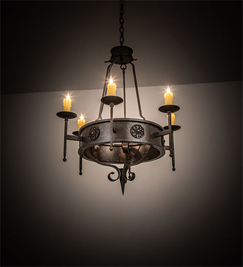 Meyda Lighting Lorenzo 30" 6-Light Gilded Tobacco Chandelier With Ivory Faux Candlelight