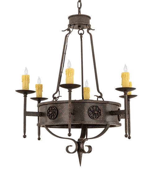 Meyda Lighting Lorenzo 30" 6-Light Gilded Tobacco Chandelier With Ivory Faux Candlelight