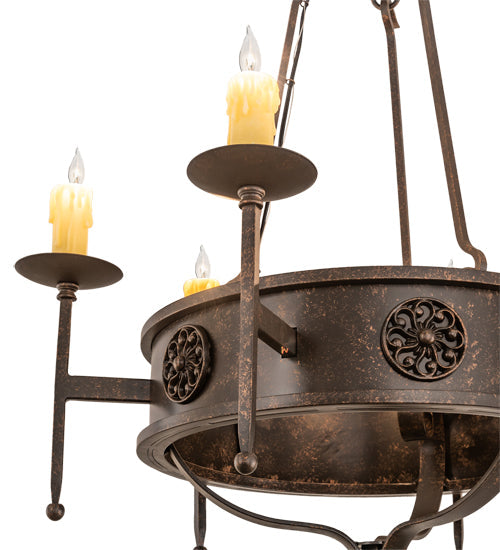 Meyda Lighting Lorenzo 30" 6-Light Gilded Tobacco Chandelier With Ivory Faux Candlelight