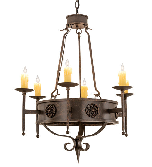 Meyda Lighting Lorenzo 30" 6-Light Gilded Tobacco Chandelier With Ivory Faux Candlelight