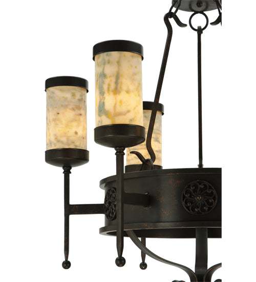 Meyda Lighting Lorenzo 30" 6-Light Gilded Tobacco Chandelier With Jadestone Shade