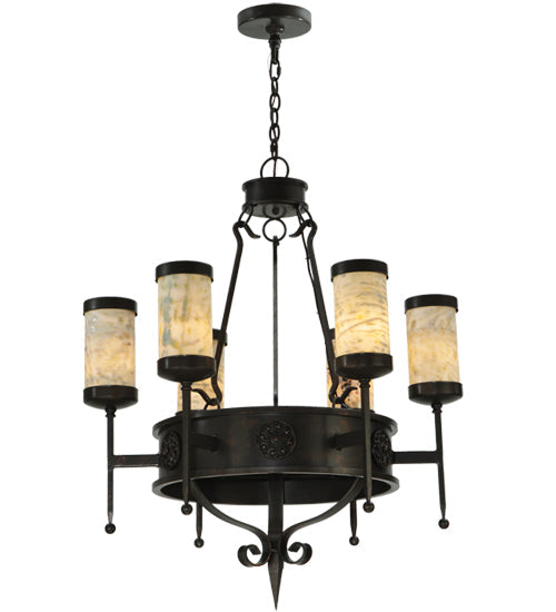 Meyda Lighting Lorenzo 30" 6-Light Gilded Tobacco Chandelier With Jadestone Shade