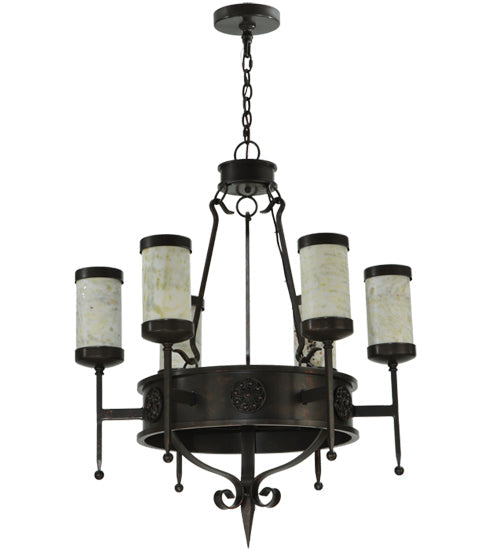 Meyda Lighting Lorenzo 30" 6-Light Gilded Tobacco Chandelier With Jadestone Shade