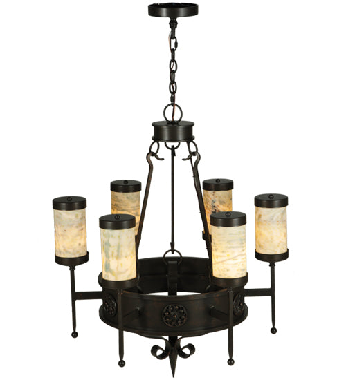 Meyda Lighting Lorenzo 30" 6-Light Gilded Tobacco Chandelier With Jadestone Shade