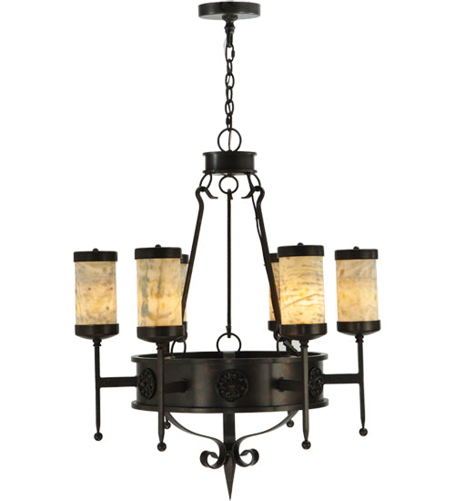Meyda Lighting Lorenzo 30" 6-Light Gilded Tobacco Chandelier With Jadestone Shade
