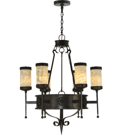 Meyda Lighting Lorenzo 30" 6-Light Gilded Tobacco Chandelier With Jadestone Shade