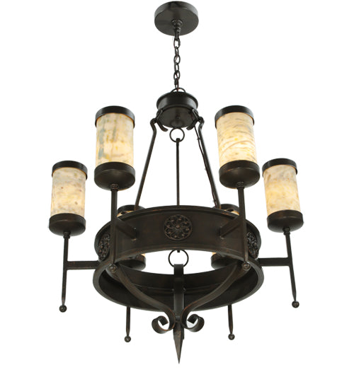 Meyda Lighting Lorenzo 30" 6-Light Gilded Tobacco Chandelier With Jadestone Shade