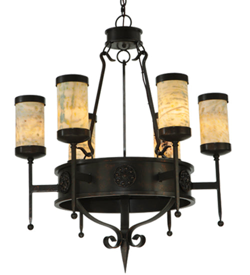 Meyda Lighting Lorenzo 30" 6-Light Gilded Tobacco Chandelier With Jadestone Shade