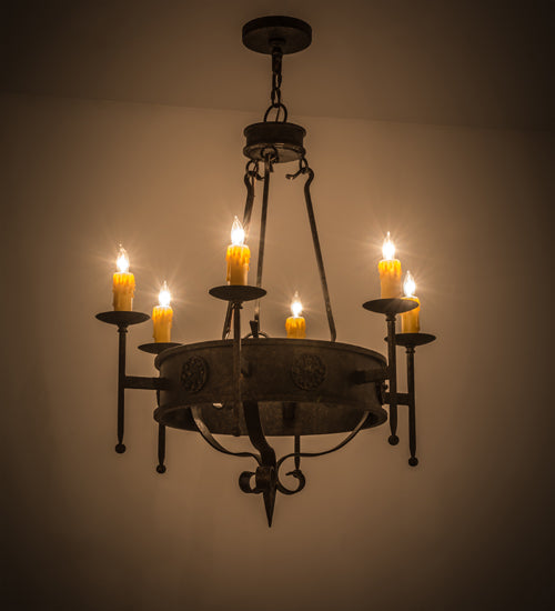 Meyda Lighting Lorenzo 30" 6-Light Golden Bronze Chandelier With Amber Faux Candlelight