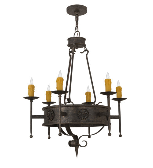 Meyda Lighting Lorenzo 30" 6-Light Golden Bronze Chandelier With Amber Faux Candlelight