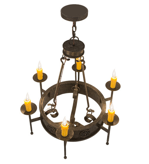 Meyda Lighting Lorenzo 30" 6-Light Golden Bronze Chandelier With Amber Faux Candlelight