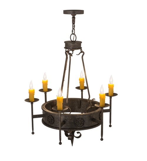 Meyda Lighting Lorenzo 30" 6-Light Golden Bronze Chandelier With Amber Faux Candlelight