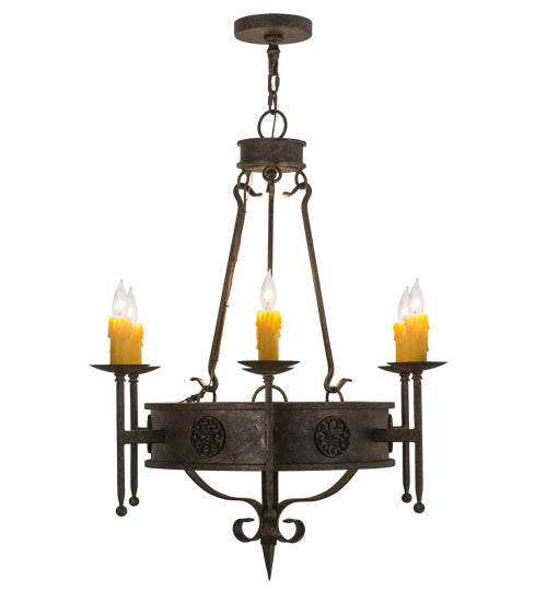 Meyda Lighting Lorenzo 30" 6-Light Golden Bronze Chandelier With Amber Faux Candlelight