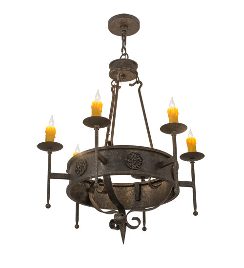 Meyda Lighting Lorenzo 30" 6-Light Golden Bronze Chandelier With Amber Faux Candlelight