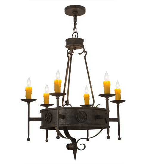 Meyda Lighting Lorenzo 30" 6-Light Golden Bronze Chandelier With Amber Faux Candlelight