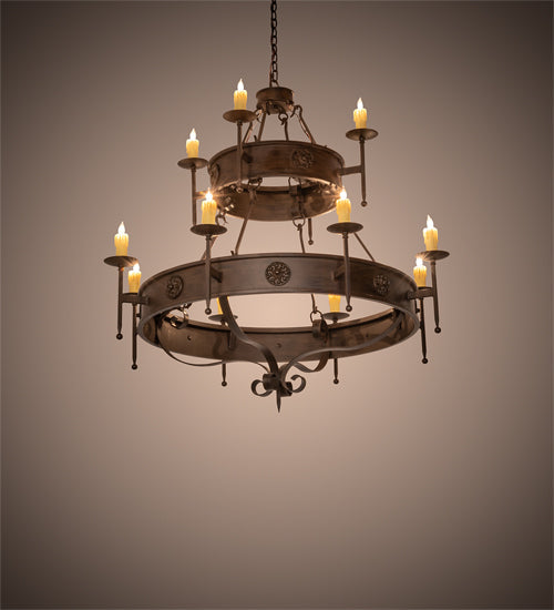 Meyda Lighting Lorenzo 48" 12-Light 2-Tier Classic Rust Chandelier With Ivory Faux Candlelight