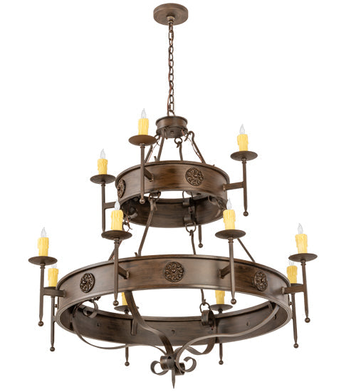 Meyda Lighting Lorenzo 48" 12-Light 2-Tier Classic Rust Chandelier With Ivory Faux Candlelight