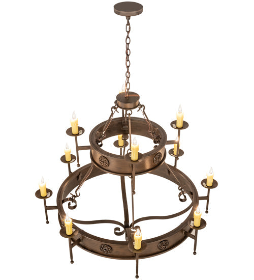 Meyda Lighting Lorenzo 48" 12-Light 2-Tier Classic Rust Chandelier With Ivory Faux Candlelight
