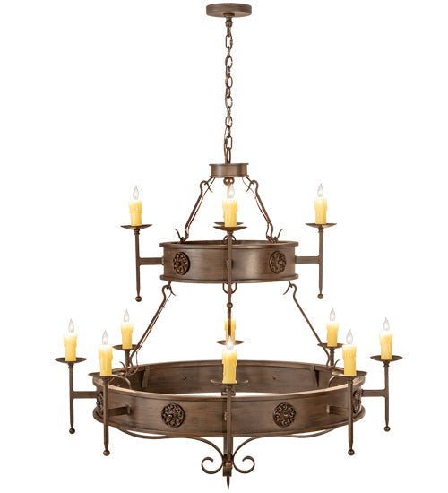Meyda Lighting Lorenzo 48" 12-Light 2-Tier Classic Rust Chandelier With Ivory Faux Candlelight