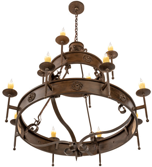 Meyda Lighting Lorenzo 48" 12-Light 2-Tier Classic Rust Chandelier With Ivory Faux Candlelight