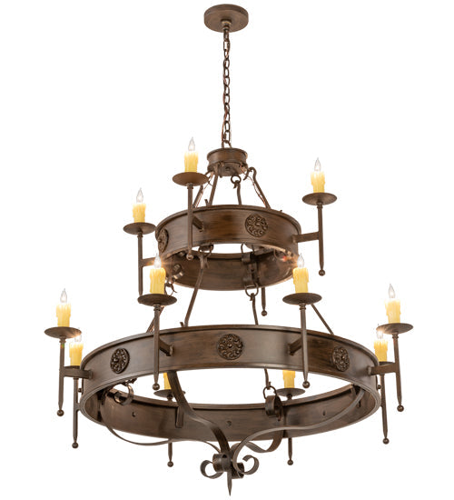Meyda Lighting Lorenzo 48" 12-Light 2-Tier Classic Rust Chandelier With Ivory Faux Candlelight
