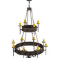 Meyda Lighting Lorenzo 48" 12-Light 2-Tier Distressed Chestnut Chandelier With Amber Faux Candlelight