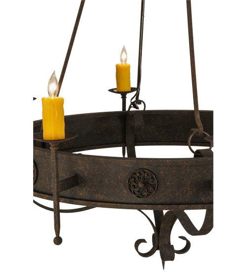 Meyda Lighting Lorenzo 48" 12-Light 2-Tier Distressed Chestnut Chandelier With Amber Faux Candlelight