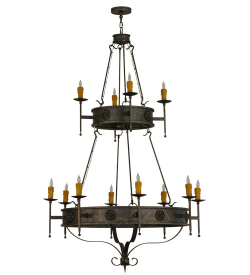 Meyda Lighting Lorenzo 48" 12-Light 2-Tier French Bronze Chandelier With Amber Faux Candlelight