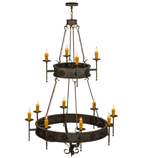 Meyda Lighting Lorenzo 48" 12-Light 2-Tier French Bronze Chandelier With Amber Faux Candlelight