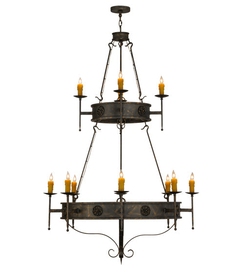 Meyda Lighting Lorenzo 48" 12-Light 2-Tier French Bronze Chandelier With Amber Faux Candlelight