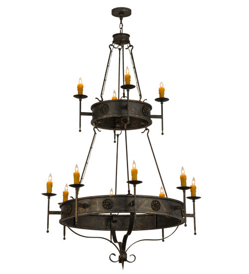 Meyda Lighting Lorenzo 48" 12-Light 2-Tier French Bronze Chandelier With Amber Faux Candlelight