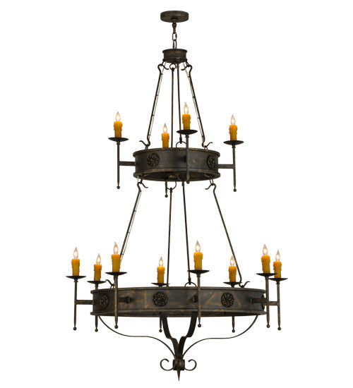 Meyda Lighting Lorenzo 48" 12-Light 2-Tier French Bronze Chandelier With Amber Faux Candlelight
