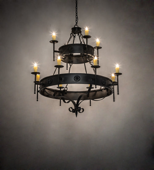 Meyda Lighting Lorenzo 48" 12-Light 2-Tier Oxidized Steel Chandelier With Ivory Faux Candlelight