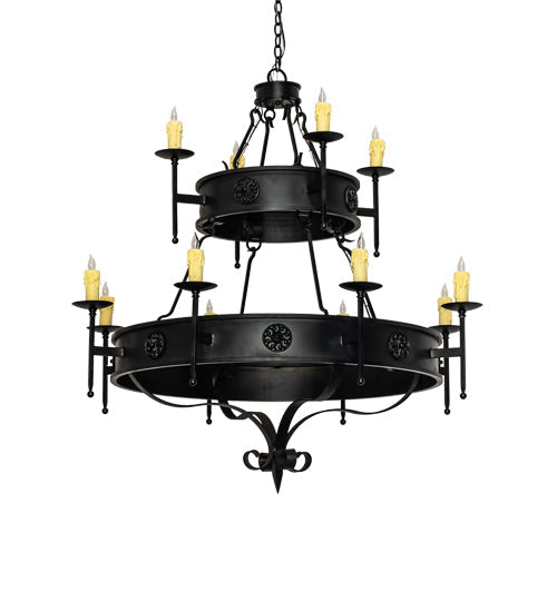 Meyda Lighting Lorenzo 48" 12-Light 2-Tier Oxidized Steel Chandelier With Ivory Faux Candlelight