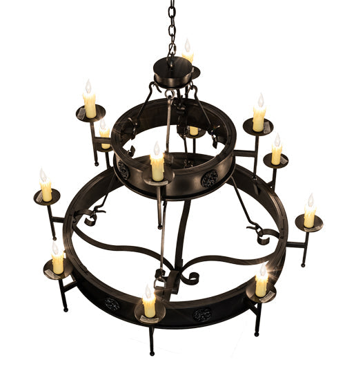 Meyda Lighting Lorenzo 48" 12-Light 2-Tier Oxidized Steel Chandelier With Ivory Faux Candlelight